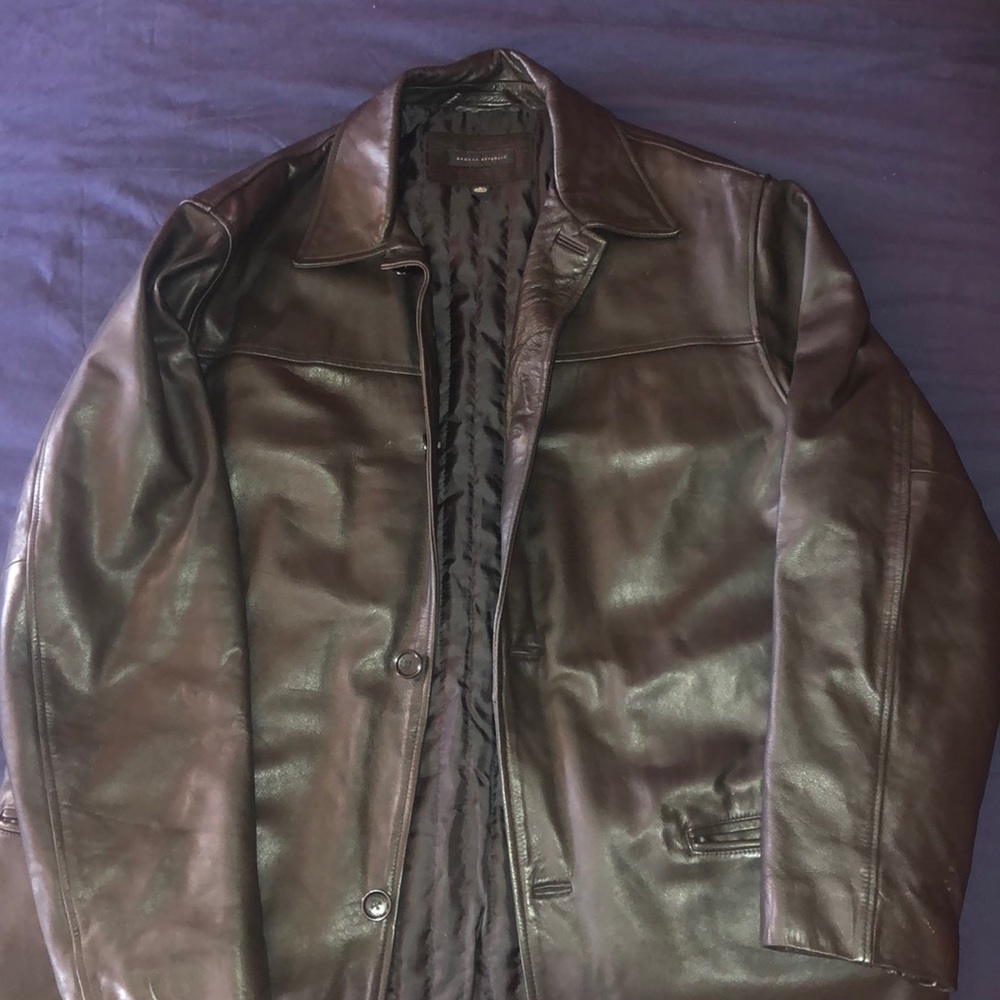 BANANA REPUBLIC BLACK LEATHER CAR COAT